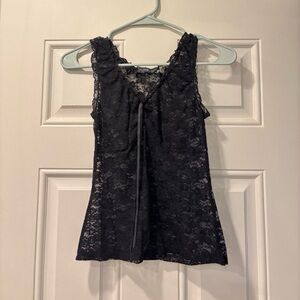 Brandy Melville black floral lace tank with tie